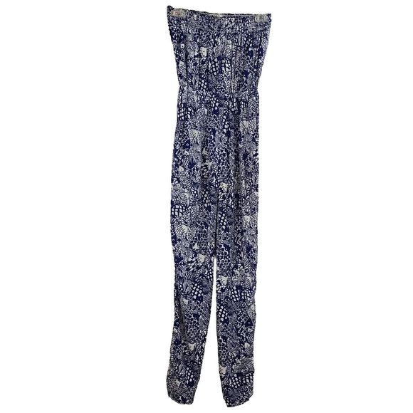 Lilly Pulitzer Target Women's (XS) Blue & White Upstream Fish Strapless Jumpsuit - Picture 7 of 8